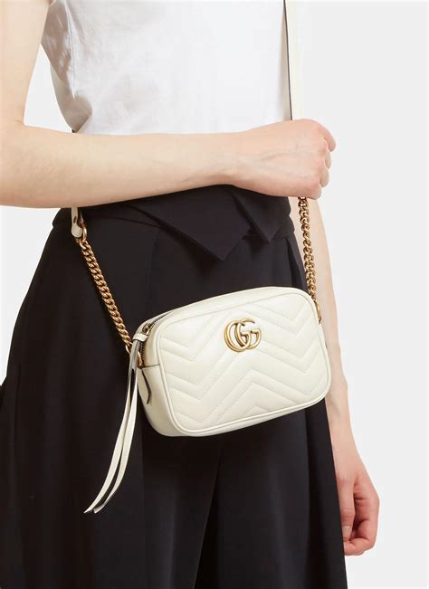 gucci gg marmont mini matelassé camera bag white|Gucci Marmont mini street style.